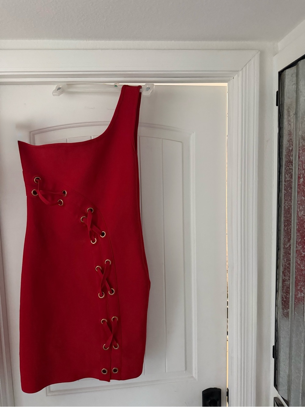 Velvet Red One-Shoulder Lace-Up Mini Dress